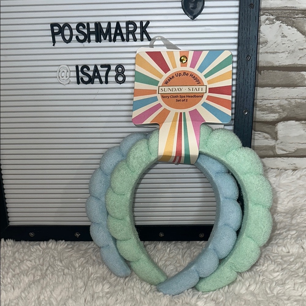SUNDAY STATE Wake Up Be Happy Terry Cloth Spa Set Of Two Headbands